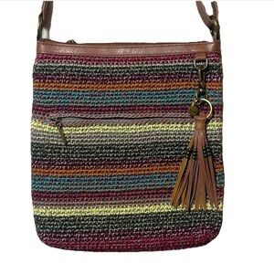 The Sak Lucia Multicolor Striped Hand Crochet Crossbody Women's Bag with Tassel
